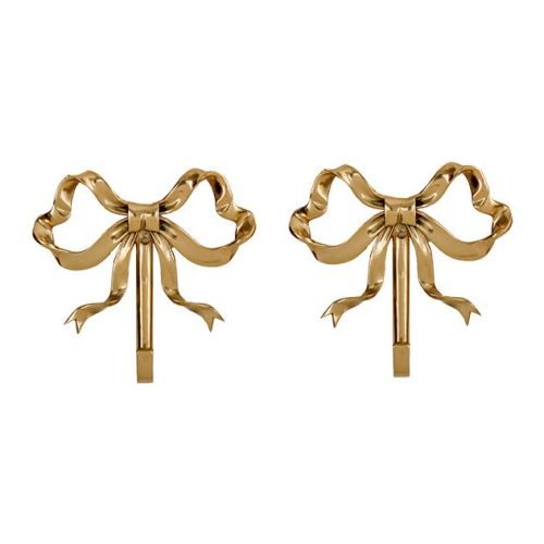 QIIODATD Bow Wall Hooks Brass (2 Pcs) Christmas Wall Decor Gold Hooks Door Hanger Towel Multi-Purpose Hooks for Hanging for Bathroom Living Room Kitchen Decor Christmas Birthday Gift (S)