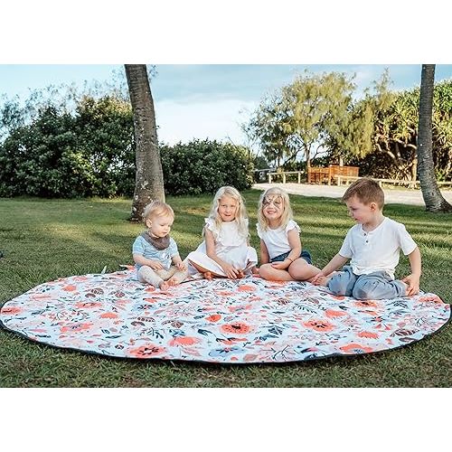 Large Round Waterproof Picnic Blanket (79") for Baby and Family, Outdoor Blanket Baby Mat, Foldable Padded Spill-Proof Mat, Fits 4 to 6, Stylish Picnic Blanket Waterproof