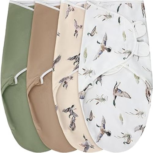 4 Pack Mallard Duck Swaddles for Newborns Cotton Adjustable Sleep Swaddle for 0-3 Months Infant Baby Boys Girls Breathable Soft Newborn Wrap Wearable Blanket Improves Sleep(Mallard Duck)