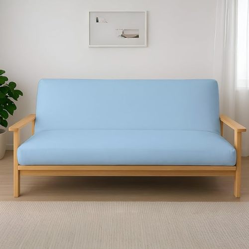 Cottington Lane Full Futon Cover, Armless Brushed Microfiber Zippered Sleeper Sofa Cover with 3-Sided Closure, Soft Durable Slipcover for Dorm Room, Guest Bedroom, Living Room, Light Blue
