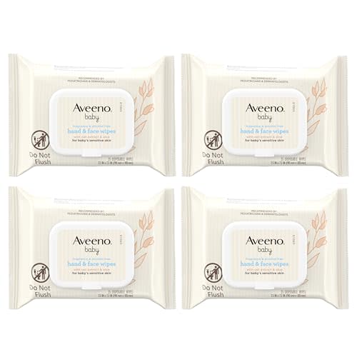 Aveeno Baby Fragrance-Free Hand & Face Wipes with Oat Extract & Aloe, Cleansing & Moisturizing Baby Wipes for Sensitive Skin, Sulfate-, Alcohol-, Paraben- & Dye-Free, Hypoallergenic, 25 ct (Pack of 4)