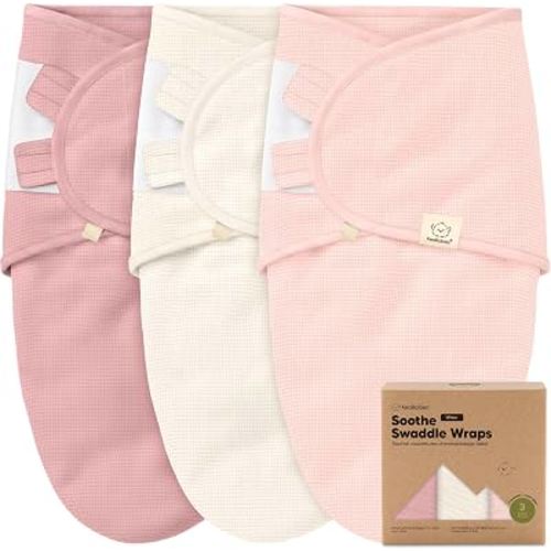 3-Pack Organic Swaddles for Newborns Sleep Sacks – Baby Swaddles 0-3 Months, Newborn Swaddle Wrap, Infant Wearable Blanket, Baby Sleep Sack Girls, Boys, Soft & Snug, Large Hook & Loop Closure(Roseate)