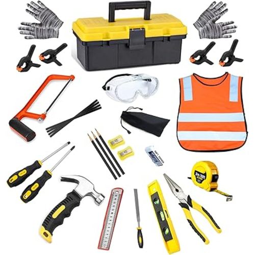 Kids Real Tools Set,Woodworking Tool Set,30 PCS Builder Children Real Hand Tools Kit Construction Learning,Home DIY Play for Boys & Girls Beginner Learning Gift,Come with Tool Box