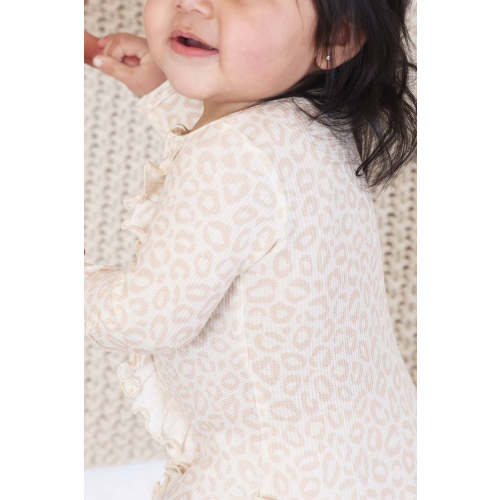 Lovely Leopard Bamboo Waffle Zipper Ruffle One-Piece Footie | Caden Lane