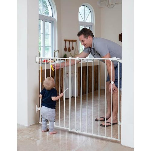 Babelio 34" Extra Tall Baby/Dog Gate with No Threshold Design Walk Thru Door, 26-43" Auto Close Safety Gate for Babies, Elders and Pets, Fits Doorways, Stairs, and Entryways, White - Anyway Door - White - 26-43" Wide, 34" Tall