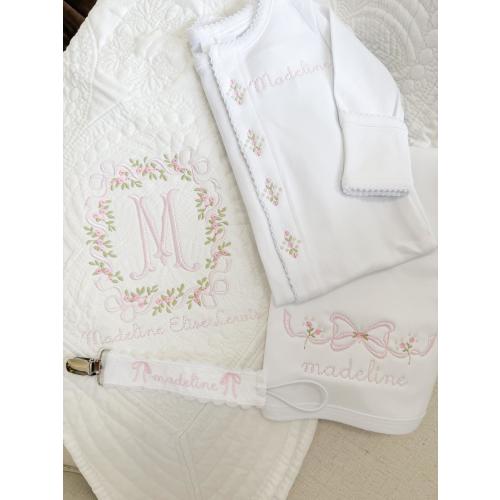 Personalized Embroidered Classic Girl Gift Bundle | Elegant Baby Girl | Heirloom | Baby Shower | Monogrammed Baby | Custom Keepsake