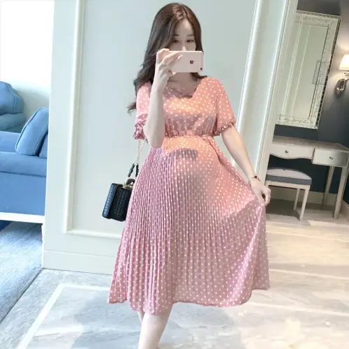 Pregnant Women Summer Dress Petal Collar Sweet Bubble Sleeve Temperament High Waist  Maternity Gown Peter Pan  Casual - AliExpress 1501