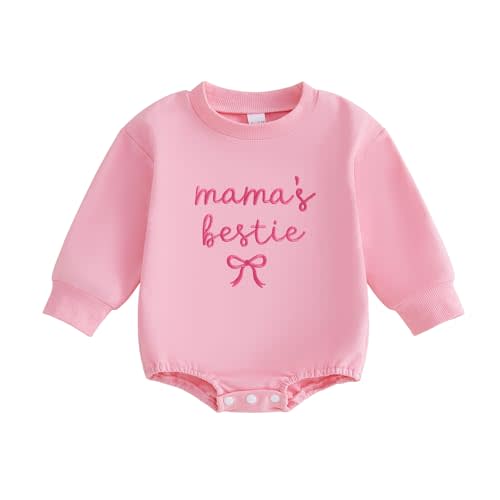 Newborn Baby Girl Clothes Mamas Bestie Sweatshirt Romper Long Sleeve Bow Bubble Onesie Cute Baby Fall Winter Outfits