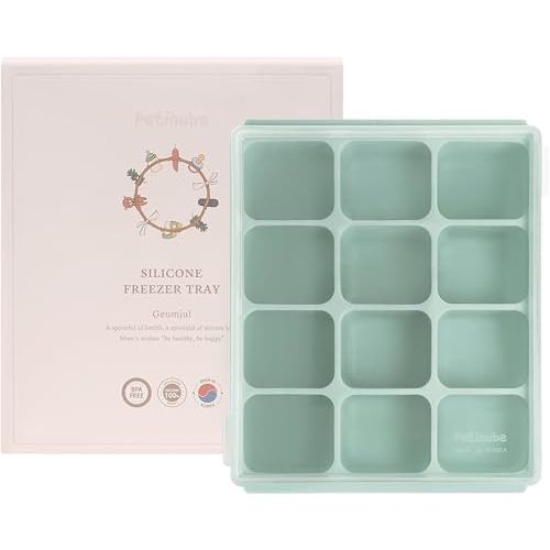 PETINUBE Baby Food Storage Silicone Cubes with Clip-On Lid Freezer Tray Baby Food Soups Purees Ice Easy and Safe Design Made in Korea (12 Ocean Blue)