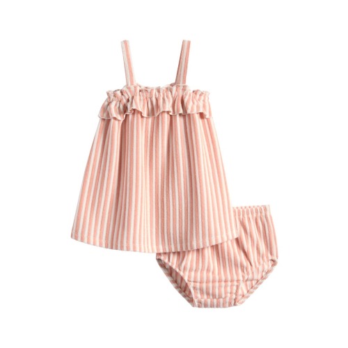 Stripe Ruffle Organic Cotton Blend Terry Top & Bloomers Set