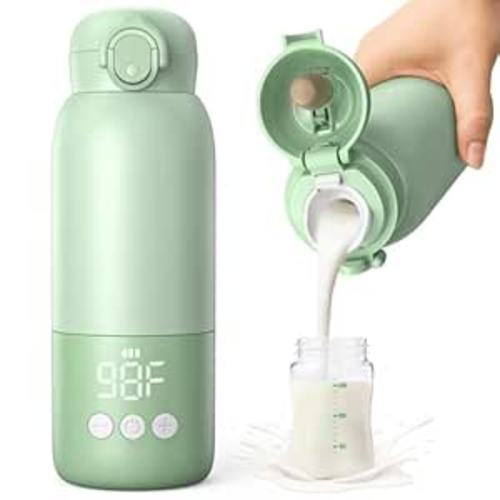 Portable Bottle Warmer for Travel 12oz– 80W Fast Heating, 316 Stainless Steel, 11400mAh Rechargeable Precise Temp Control & LED Display Safety Lock Cordless Travel Warmer for Baby Breastmilk & Formula