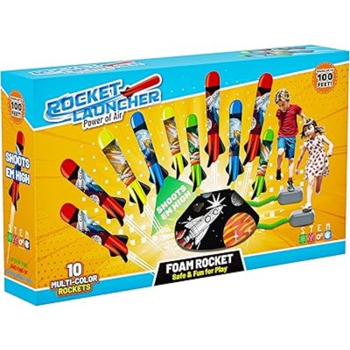 Multi-Color Rocket Launcher for Kids - Foam Blaster Set with 10 Rockets, Soars Up to 100 Feet - Birthday & Christmas Toys for Boys & Girls Age 3-12