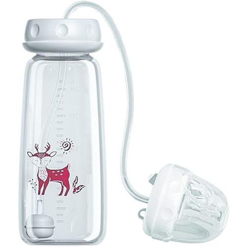 2pack Hands-Free Anti-Colic Babys Bottle, 240ml Silicone Leakproof with Nipple Straw, Adjustable Fast Flow Milk Bottle,for Boys Girls Indoor Outdoor Home Bedroom Living Room Hotel