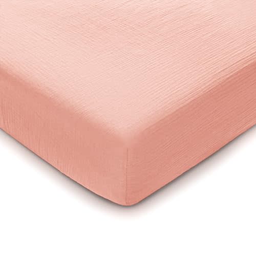 Comfy Cubs 100% Muslin Cotton Fitted Crib Sheet - Soft, Standard & Breathable Crib Sheets for Toddler Mattress - Snug Fit, Secure Elastic with Beautiful Packaging for Boys & Girls - Lace Pink