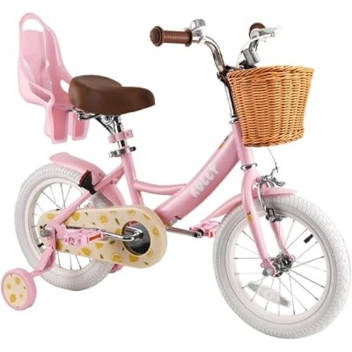 RULLY Fruit Kids Bike 12 14 16 Inch Bicycle for Girls Ages 2-7 Years, Training Wheels Included, Girl Bikes with Basket & Doll Seat