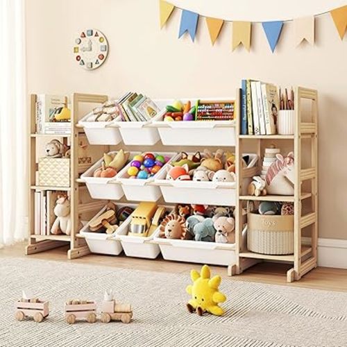 GITAWUSA Toy Storage Organizer, Kids Bookshelf with 6 Shelves, 9 Toy Bins | Toy Shelf, Storage Bin Unit, Toy Organization for Playroom, Nursery, Bedroom, Toddler Room, White, 52''W