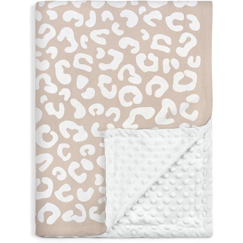 Leopard Print Minky Baby Blanket 30 x 40 Inches for Girls, Soft Plush Receiving Blanket with Dotted Back, Gift for Toddler Newborn Infant Christmas Birthday Baby Shower