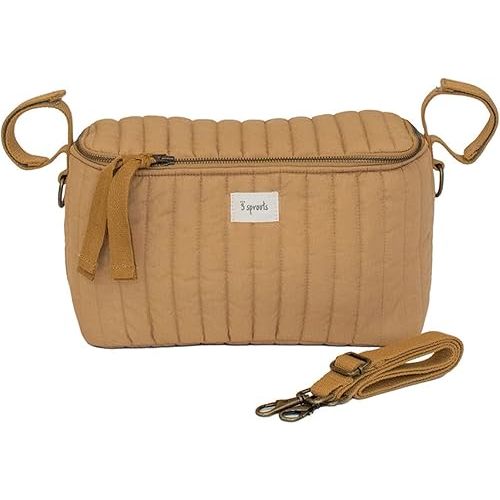 3 Sprouts Universal Quilted Stroller Organizer with Cup Holder and Zip Top - Durable Stroller Caddy Accessory with Storage - Shoulder Strap Converts Organizer to Small Diaper Bag, Mustard