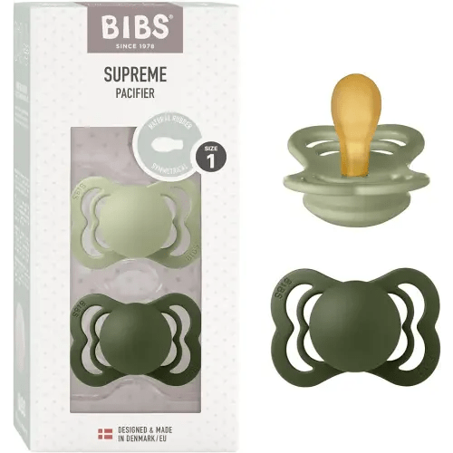 BIBS Pacifiers - Supreme Collection | BPA-Free Baby Pacifier | Made in Denmark | Set of 2 Sage/Hunter Green Color Premium Soothers | Size 0-6 Months