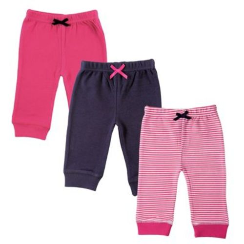Luvable Friends Baby and Toddler Girl Cotton Pants 3pk, Pink, 0-3 Months