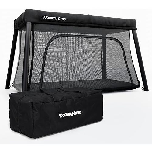 Mommy&Me Travel Crib - Lightweight, Easy to Carry, Ready in Seconds - Portable Mini Crib for Baby & Toddler - Travel Crib & Playard Playpen - Small Foldable Crib Bed for Baby - Black