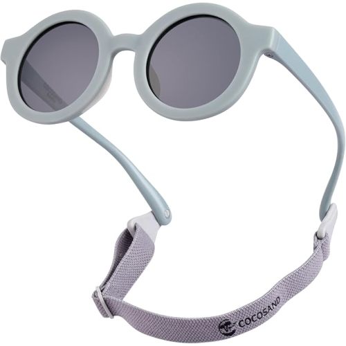 COCOSAND Polarized Baby Sunglasses with Strap Soft Silicone Nose Pads Flexible for 0-24 Months Infant Toddler Girls Boys