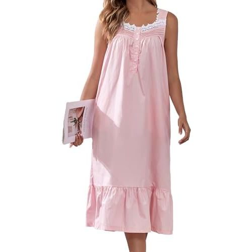 Viakeo Women's Cotton Sleeveless Long Nightgown