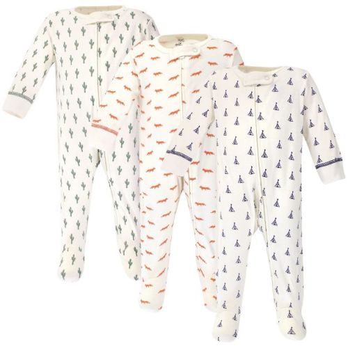 Touched by Nature Baby Organic Cotton Zipper Sleep and Play 3pk, Cactus, 0-3M