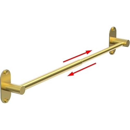 Towel Bar, Adjustable 14.4inch - 25.2inch Towel Rack, Self Adhesive & Wall Mounted for Bathroom Kitchen Hand Towel Holder Cloths Hanger SUS 304 Stainless Steel Organizer Single Bar (1, Gold)