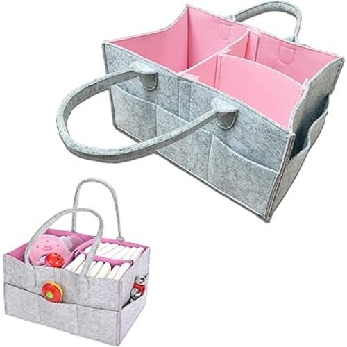 Baby Diaper Caddy is a versatile baby basket designed for nursery storage, car organization, and as a thoughtful gift for baby showers. It is perfect for storing diapers and baby wipes.