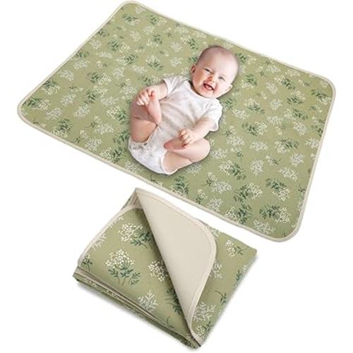 Baby Diaper Changing Pad, 19.7"x25.6" Waterproof Changing Pad Liners with 100% Muslin Cotton Front Top and Leather Back, Soft and Absorbent Portable Changing Mat for Travel, Changing Station