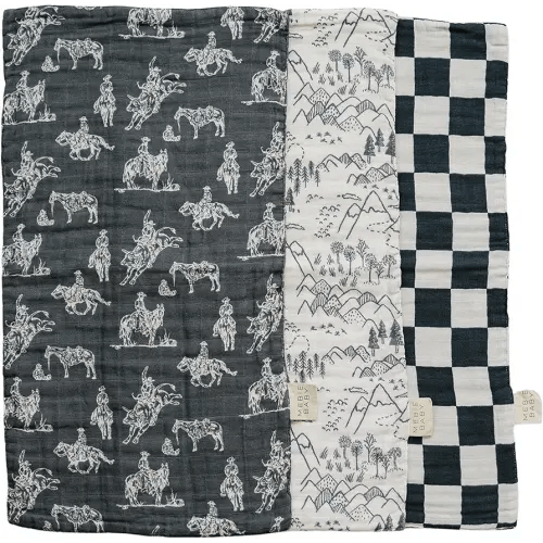 Mebie Baby Burp Cloths, Western, Muslin Burp Cloth Set for Spit Up, Drool, and More, Boho Burp Cloths for Baby Boy and Girl, Baby Must Haves for Registry Lists and Gifts for Newborns