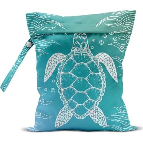 Waterproof Wet Bag for Swimsuit, Travel Beach Wet Dry Bag, Hidden Zipper Reusable Turtle Wet Bags, for Travel Beach Wet Swimsuits Toiletries Diapers Dirty Gym Clothes Laundry Bag
