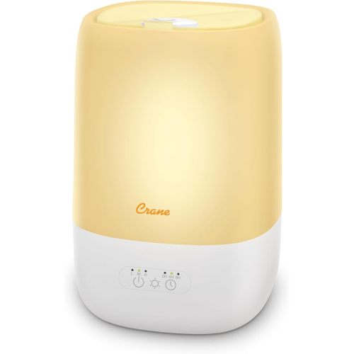 Crane Top Fill Mini Humidifier for Bedroom and Nursery 3-In-1 Essential Oil Diffuser Sleep Light 0.5 Gallon Baby Humidifier