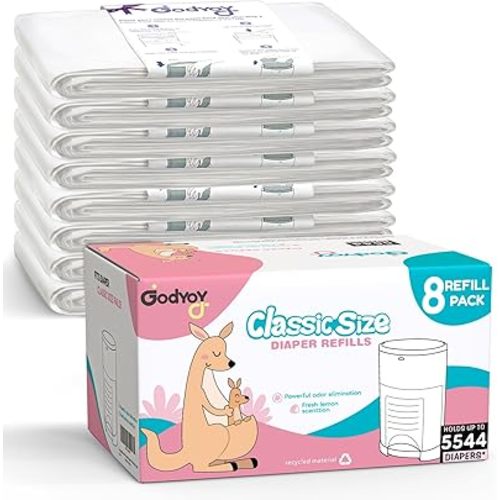 Refills Compatible with DEKOR Classic Diaper Pail Refill Bags| 8 Pack| Super Powerful Odor Eliminator Extra Thick Diaper Pail Bags| Each Holds up to 5544 Diapers| Fresh Lemon Scent| Easy to Replace