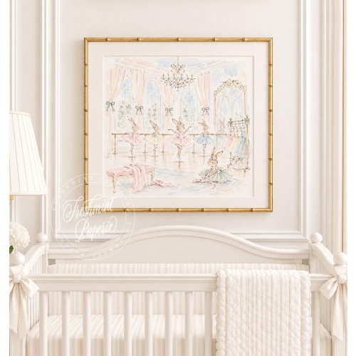 Nursery Wall Art, Bunny Ballet, Ballerina, Grandmillennial, Chinoiserie