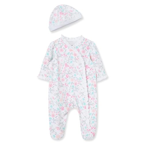 Little Me Clothes for Baby Girls 100% Cotton Scratch-Free Tag Footed One-Piece Romper and Hat Sleeper Set Preemie to 9 Months
