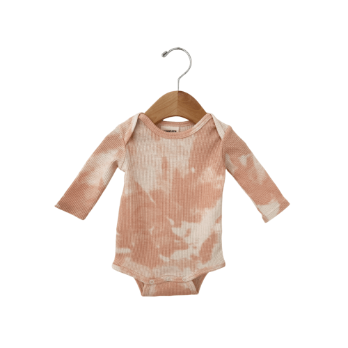 Organic Waffle Long Sleeve Bodysuit, Pink Lemonade Tie Dye
