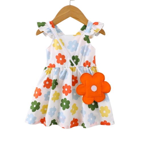Baby Girls Clothes Infant Girls Floral Dress 12 Months Girls Summer Dress 18 Months Girls Sundress Sleeveless Dress with Cute Bag Orange