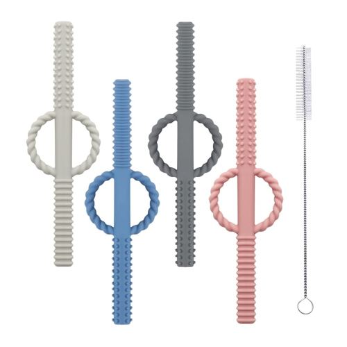 4 Pack Handle Hollow Teethers Tubes (6.8'' Long) Teething Toys for Babies 0-6 Months - BPA Free
