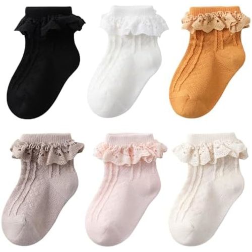 CHUNG Baby Toddler Girls Princess Cotton Frilly Socks Lace Ruffle Pack of 4/5/6 Thin Mesh Summer for Dress