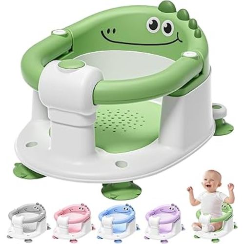 TPN Baby Bath Seat for Babies 6 Months & Up, Non-Slip Toddler Bath Seat with 5 PCS Waterproof Emoji Stickers, Portable Infant Bath Seat for Baby(Green)