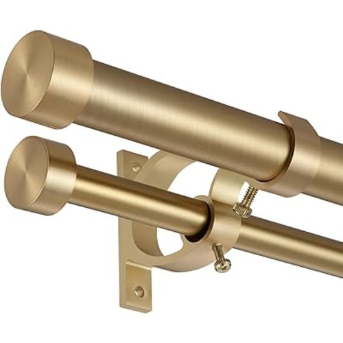 Double Blackout Curtain Rods 36 to 72 Inches (3-6 Feet),1-Inches Front and 5/8 Inches Back Adjustable End Cap Double Window Drapery Rod for Drapes and Curtains,Warm Gold