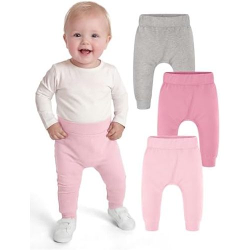 Yoofoss Baby Pants Organic Cotton Baby Boy Girl Sweatpants, 3 Pack Pull On Infant Toddler Jogger for 0-18 Months