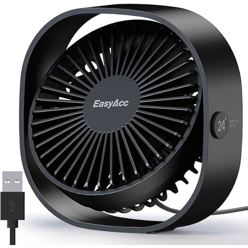 EasyAcc USB Small Desk Fan, Slumber Pod Fan [360°Rotatable Head &Powerful ] 3 Speeds Portable Personal Table Travel Fan for Sleeping Desk Cruise Ship Dorm Bedroom Office Office (No Battery)