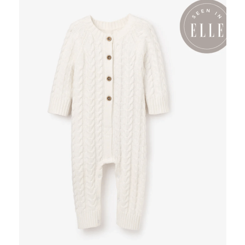 Whisper White Horseshoe Cable Knit Baby Jumpsuit