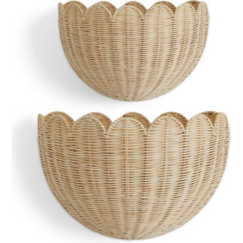 BEBE BASK The Original Scalloped Wicker Wall Basket – Set of 2 (16x10x7 In)