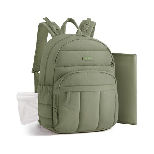 BAGSMART Baby Diaper Bag with Waterproof Pad, Green | Newborn Essentials, Lightweight Backpack for Girl Boy, Baby Shower Gifts