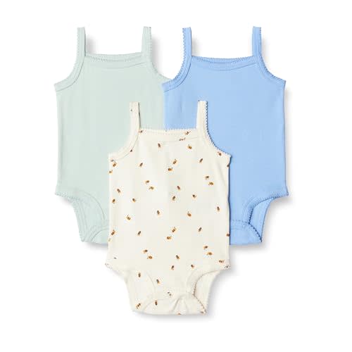 Amazon Essentials Baby Girls' Cotton Sleeveless Bodysuits, Baby Clothes, Pack of 3