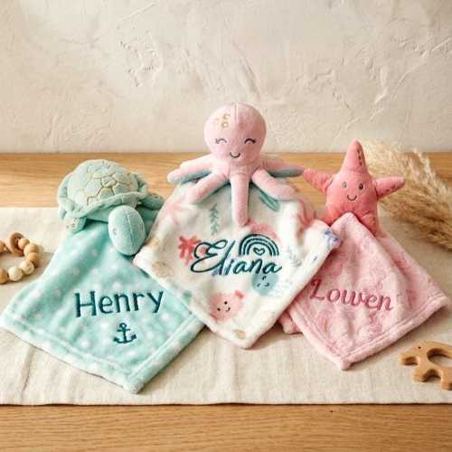 Ocean Nursery Blanket Baby Lovey Octopus Gift Sea Themed Marine Creature Plush Toy Starfish Comfort Item Personalized Newborn Present